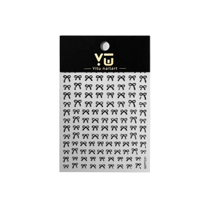 Black 3D jelly ribbon bow nail art stickers on clear sheet for professional manicure design