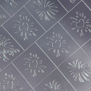 Transparent nail art sticker mold with 3D plaid and sparkling snowflake patterns