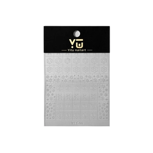 Transparent snowflake nail art stickers with white embossed relief patterns and glitter