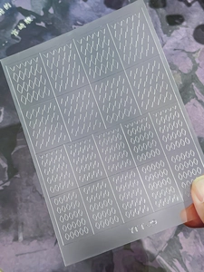 Macro shot of YTT-29 silver geometric plaid and V-line nail art sticker templates