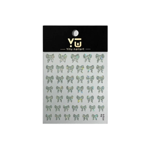 Holographic 3D bow nail art stickers YT7215 with iridescent finish on transparent sheet