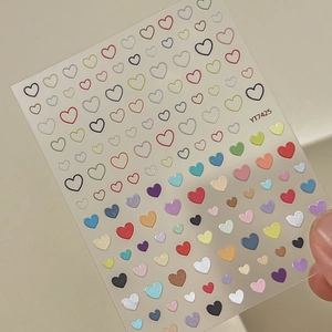 Autocollants 3D pour ongles en forme de cœur en couleurs macaron et holographiques
