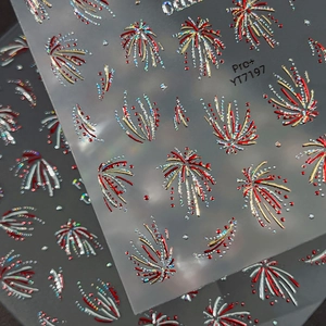 Adesivi per unghie 5D a rilievo con fuochi d'artificio e glitter rossi e dorati