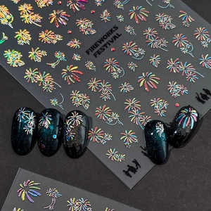 3D Embossed Fireworks Nail Art Stickers Fireworks Festival Laser Holographic Self Adhesive Nail Decals Manicure Decoration