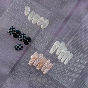 Checkboard and wave pattern nail art stencils set for transparent manicure designs