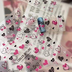 Adesivi per Unghie Y2K Cuore Fiocco Rilievo 5D Olografico Oro Argento Adesivi per Unghie per Donna Cool Girl Decorazione Nail Art