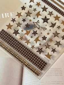 Detail of YT7536 3D embossed houndstooth and star nail art stickers with woolen texture