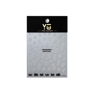 3D embossed fireworks nail art stickers with white textures and silhouettes YT7248