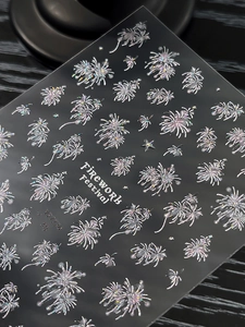 Macro shot of YT774 holographic silver firework and star pattern nail art stickers