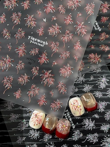 Macro detail of firework festival nail stickers YT7773 with gold and silver glitter patterns