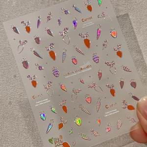 Adesivi per unghie 3D a rilievo con carote ed effetto olografico laser per manicure