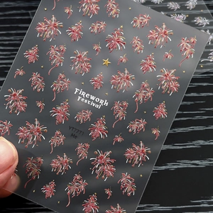 Golden firework nail art stickers YT7771 with red and white stars for festive manicures