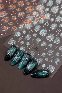 Adesivi per unghie olografici argento con fuochi d'artificio su sfumature glitter