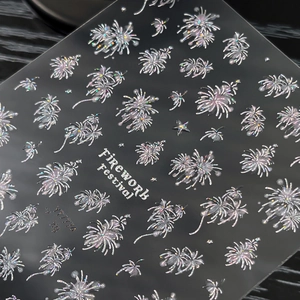 3D laser silver firework nail stickers with holographic star patterns for DIY nail art