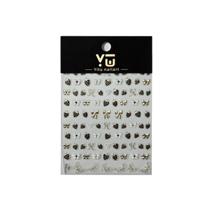 Chic 3D nail art stickers with gold strawberry and bowknot patterns for manicure design