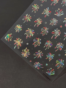 Holographic colorful fireworks and stars nail art stickers with laser finish detailing
