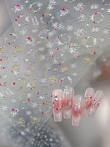 Detailed silver snowflake nail stickers for winter designs with YT7679 model view