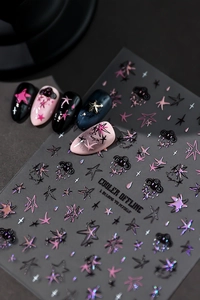 5D embossed nail stickers featuring stars, clouds and cool text art on diverse nails