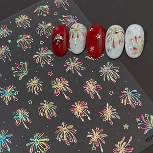 Holographic Fireworks Nail Art Stickers 3D Laser Star Design Nail Decals For Women Festive Manicure Decorations Accessory