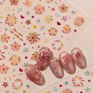 Laser Fireworks Celebration Nail Stickers Star Heart Pattern Holographic Nail Art Decals For Women Festive Manicure Decoration