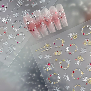 3D Embossed Christmas Snowflake Nail Art Stickers Gold Silver Winter Wreath Bow Self Adhesive Manicure Decoration For Women