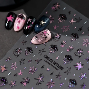 5D Embossed Star Cloud Nail Art Stickers Y2K Gothic Lettering Holographic Laser Self Adhesive Decals For Women DIY Decoration