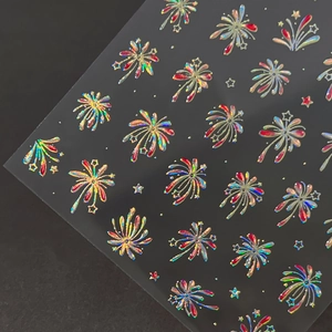 Holographic New Year fireworks and stars nail art stickers with iridescent metallic finish