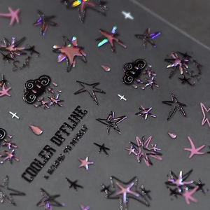 3D relief nail art stickers featuring aurora stars, clouds and cool slogans on dark base