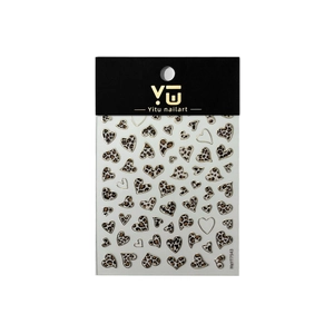 Gold foil leopard heart nail art stickers with various heart shapes on white background
