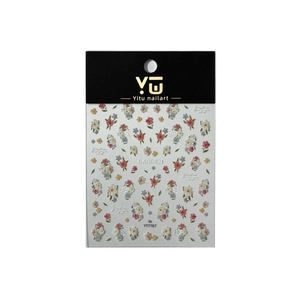 Stickers nail art 5D en relief avec motifs de fleurs colorées sur fond blanc