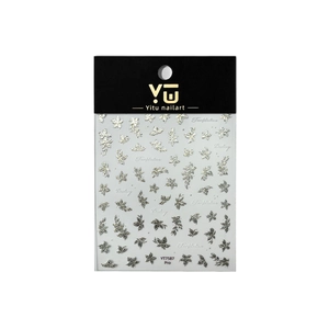 Silver embossed floral nail stickers with gold metallic flower and leaf designs
