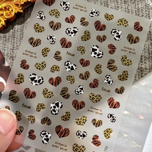 3D heart leopard print nail art stickers with tiger and zebra patterns for manicure