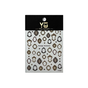 Vintage frame nail art stickers with embossed gemstone designs and golden metallic finish