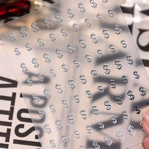 Silver dollar sign nail art stickers with metallic luster on transparent film