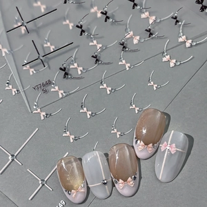 3D Relief Bow-knot Nail Stickers Fashion Black White Pink Embossed DIY Nail Art Decals For Women Manicure Decoration