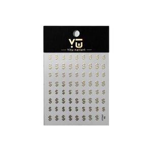 Gold dollar sign nail art stickers YT7347 set with elegant gold foil currency patterns