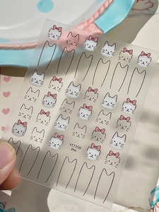 Detail of YT7350 Pm nail art stickers with cute 3D relief cat patterns and pink bows