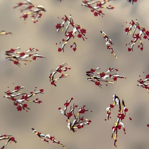 Winter plum blossom nail art stickers with red floral patterns and gold foil branches