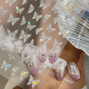 Iridescent Holographic Butterfly Nail Art Stickers Laser Shell Light 3D Nail Decals For Women DIY Manicure Decoration