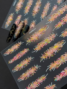 Detailed macro view of YT7820Te firework nail stickers with glitter on long nails