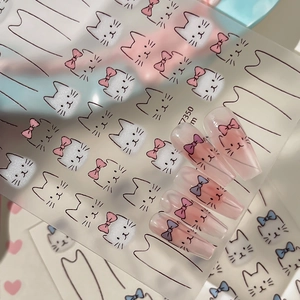Cute Cartoon Cat Facial Expression Nail Stickers With Colorful Bows Transparent DIY Nail Art Decoration Decals YT7349