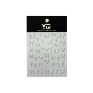 3D laser butterfly nail stickers YT343 with iridescent white holographic shell effect