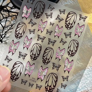 Schmetterling-Nagelsticker mit rosa-grünem Design, Modell YT7916 für Maniküre-Deko