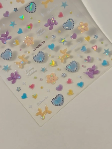 Adesivi per unghie 3D con cani palloncino macaron e motivi laser a forma di cuore e stella