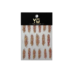 Sparkly New Year nail stickers with red orange gold glitter and feather patterns