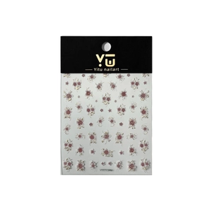 Floral nail art stickers with gold foil five-petal flowers and pink accents YT7713Me