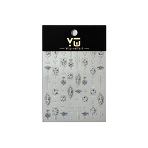 Blue and white porcelain style nail art stickers with intricate floral patterns