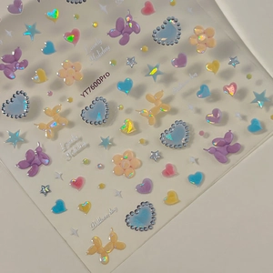 Adesivi per unghie 3D a forma di cane palloncino macaron con effetto laser olografico