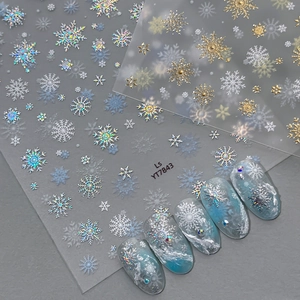 Autocollants pour Ongles Flocons de Neige Holographiques Auto-adhésifs Laser Or Blanc Hiver Noël Décoration de Manucure