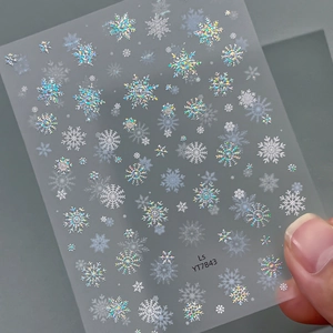 Autocollants d'art d'ongles flocons de neige argent holographique et blanc pour manucure